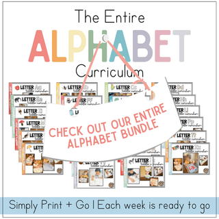 Promotional image for the entire Alphabet Curriculum featuring Letter printables, easy to use and ready to print.