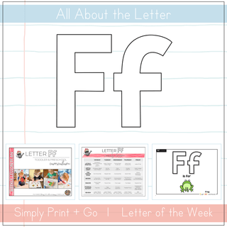 Letter Ff curriculum for toddlers and preschoolers, featuring printable resources for teaching the letter.