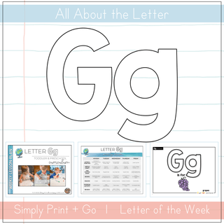 Visual resources for teaching the Letter Gg, including lesson plans and activities for toddlers and preschoolers.
