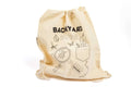 Green drawstring bag with Backyard Bugs design used to hold learning materials