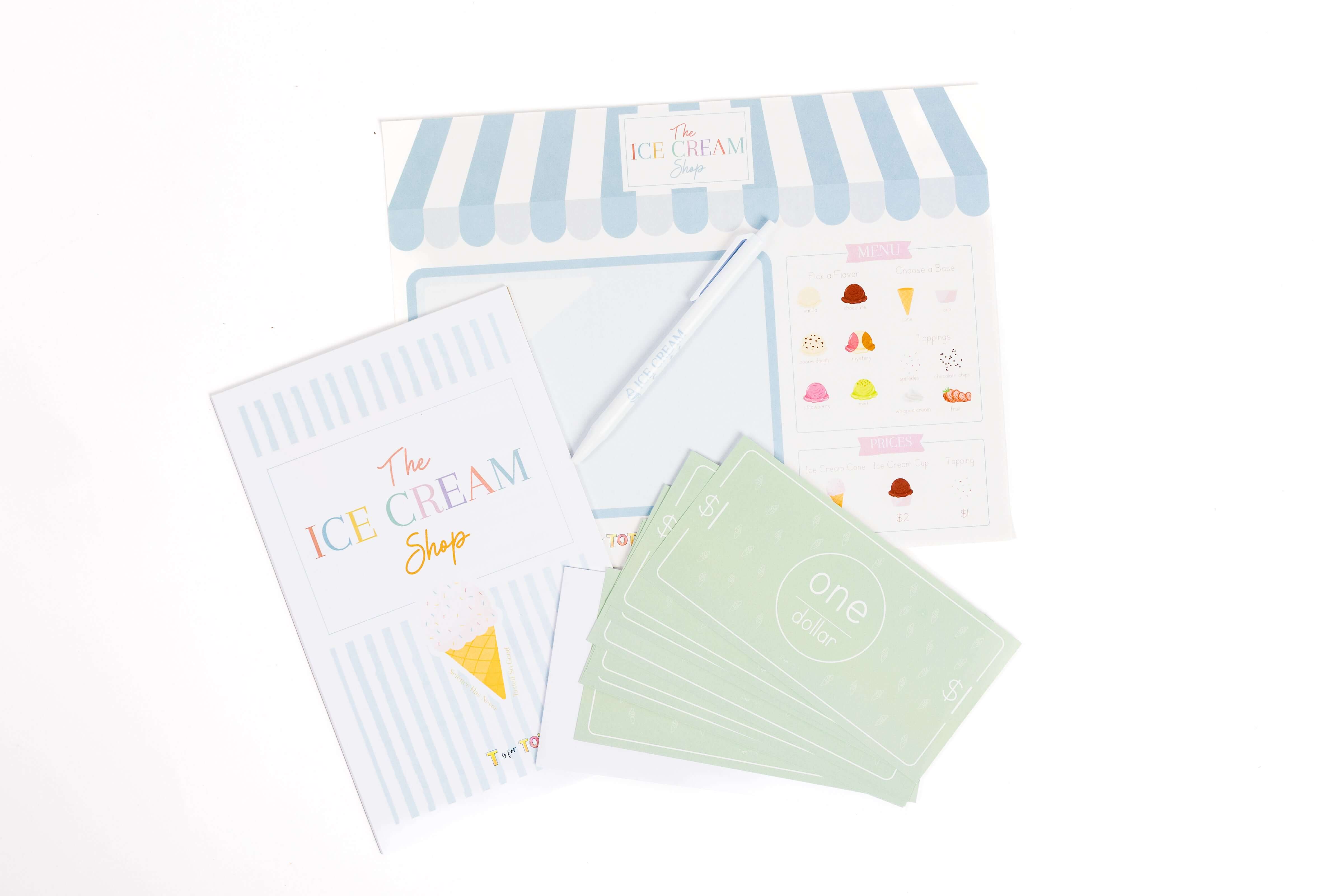 Ice cream shop pretend play materials supporting preschool role-play and hands-on learning