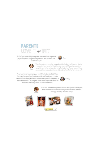 T Is For Tot - Learn & Play Kits For Ages 3-6. Early Childhood Education, Learn Through Play, Best Subscription Box For Kids
